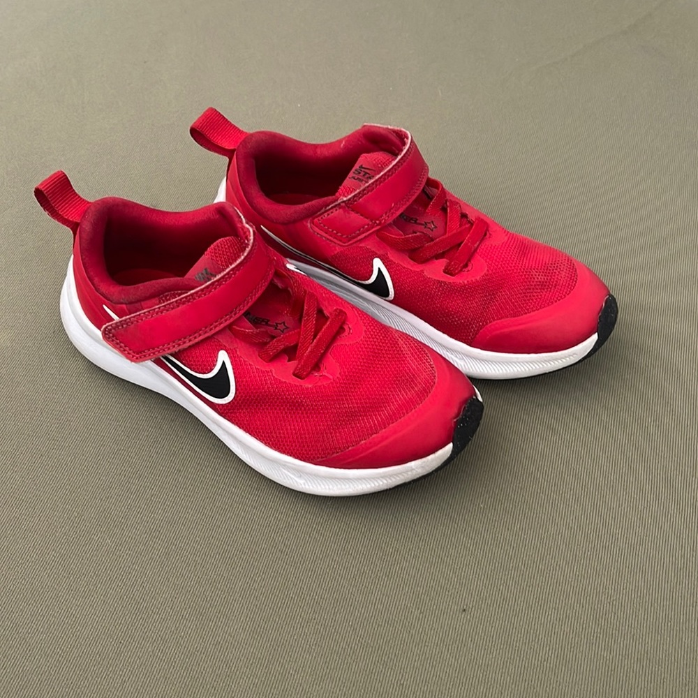 NIKE Starrunner Just do it size 12” Toddler SNEAKERS red color w Velcro closing